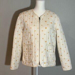 Madewell Ivory Quilted Jacket with Mustard Floral Accents